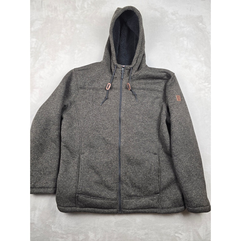 Rugged Elements Full Zip Hoodie Men XL Brown Faux Fur Lined Sherpa Jacket Pocket